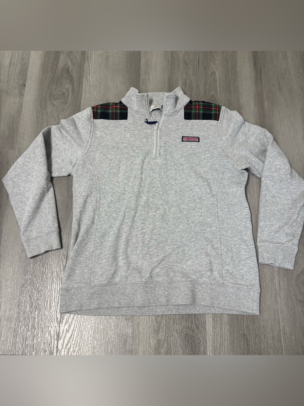 Vineyard Vines Casual Preppy Gray Plaid Quarter Zip Sweatshirt Women’s Medium
